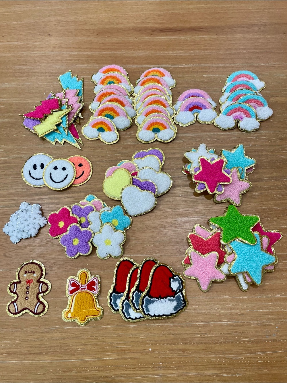 Assorted Chenille Self Adhesive Patches - Rainbow, Stars & Hearts